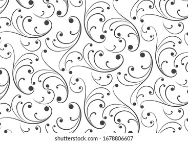 linear vector pattern, repeating abstract Geometry background, gray line of leaf or flower, floral. graphic clean design for fabric, wallpaper etc. pattern is on swatches panel.