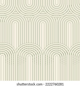 Linear vector pattern, repeating abstract arches, green lstripes.