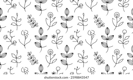 linear vector pattern, repeating abstract leaves, gray line of leaf or flower, floral. graphic clean design for fabric, event, wallpaper etc. pattern is on swatches panel. with white background