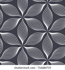 linear vector pattern, repeating abstract leaves, gray line of leaf or flower, floral. graphic clean design for fabric, event, wallpaper etc. pattern is on swatches panel.