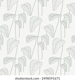 linear vector pattern, repeating linear of Elephant Ear Leaf grey line of leaf or flower, floral. graphic clean design for fabric, event, wallpaper etc. pattern is on swatches panel