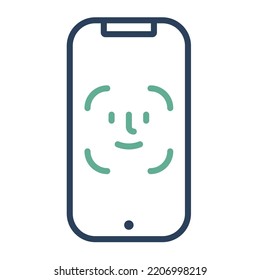 Linear vector phone with face scan sign on screen. Face ID as method of protection. 