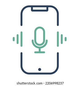 Linear vector phone icon with microphone and recording sign. Recording audio by phone concept design. 