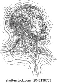 Linear vector portrait of a man for poster hand graphic line texture