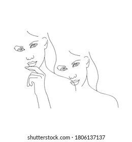 Retrato vectorial lineal de dos niñas aisladas en un fondo blanco.