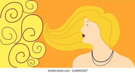 Retrato vectorial lineal de una mujer de perfil en tonos anaranjados. Ilustración de belleza