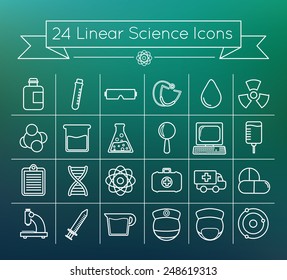 Linear vector Science icons set on blurry background