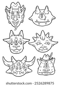 linear vector set of drawn different funny monster faces