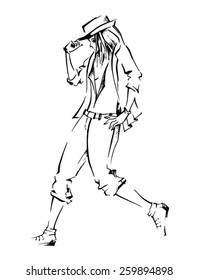 Linear vector sketch of girl