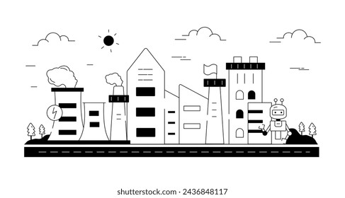 A linear vector symbolizing autonomous , manufacturing units and other Building  elements