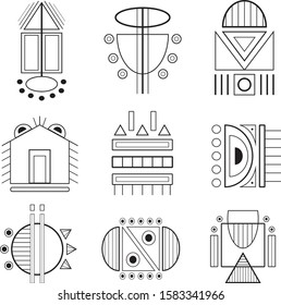 Linear vector tribal icons, a set of eight geometric icons.