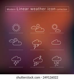 Linear vector Weather icons on blurry background