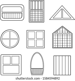 Linear vector windows drawing, a file of eight window drawings.