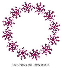 Linear vector wreath frame with Snowflakes. Hand drawn vector illustrations