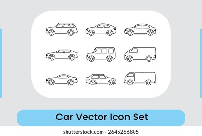 Linear Vehicle Icon Set Outline Cars and Truck