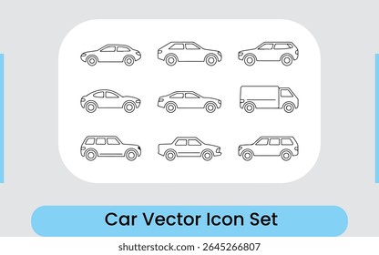 Linear Vehicle Icon Set Outline Cars and Truck