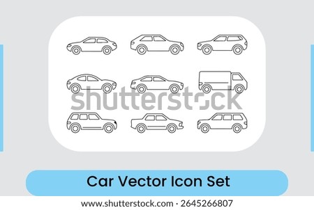 Linear Vehicle Icon Set Outline Cars and Truck