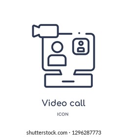 Linear video call icon from Customer service outline collection. Thin line video call icon vector isolated on white background. video call trendy illustration