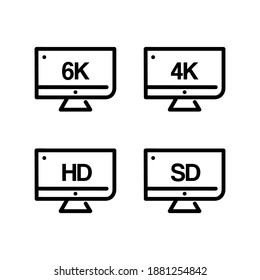 Design von Symbolen für lineare Video- und Bildauflösung einzeln auf weißem Hintergrund