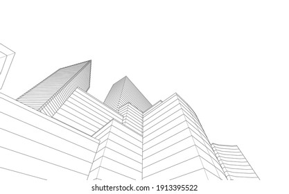vista lineal de la arquitectura abstracta 3d