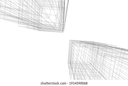 linear view of abstract modern 3d architecture vector illustration