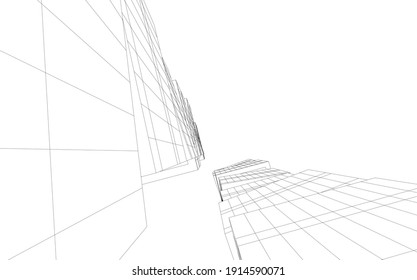 linear view of abstract modern 3d architecture vector illustration