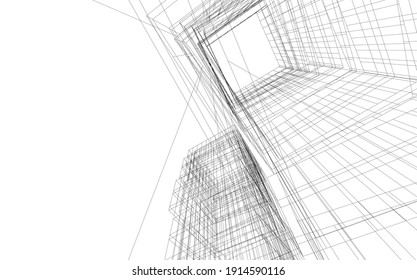 linear view of abstract modern 3d architecture vector illustration