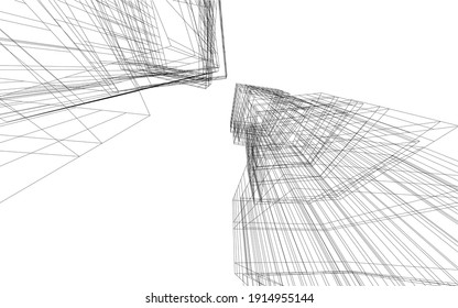 linear view of abstract modern 3d architecture vector illustration