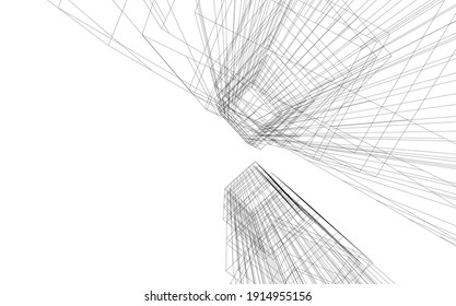 linear view of abstract modern 3d architecture vector illustration