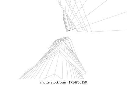 linear view of abstract modern 3d architecture vector illustration