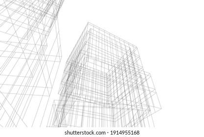 linear view of abstract modern 3d architecture vector illustration