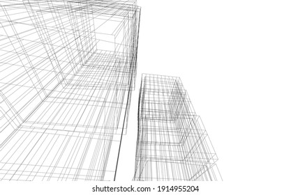 linear view of abstract modern 3d architecture vector illustration