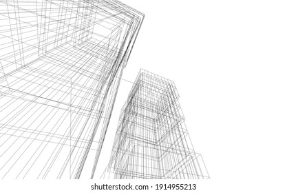 linear view of abstract modern 3d architecture vector illustration