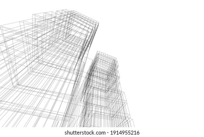 linear view of abstract modern 3d architecture vector illustration