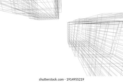 linear view of abstract modern 3d architecture vector illustration
