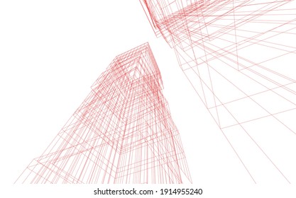 lineare Sicht auf abstrakte moderne 3D-Architektur, Vektorgrafik