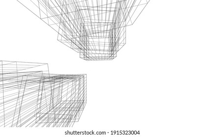 linear view of abstract modern 3d architecture vector illustration
