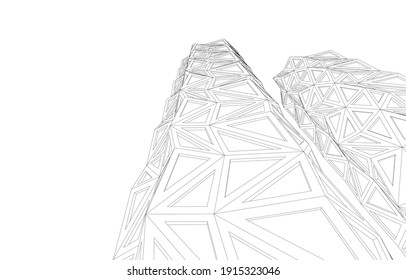 linear view of abstract modern 3d architecture vector illustration
