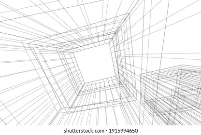 linear view of abstract modern 3d architecture vector illustration