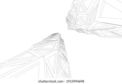linear view of abstract modern 3d architecture vector illustration