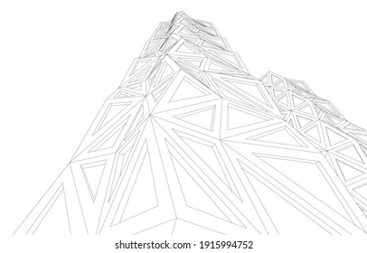 linear view of abstract modern 3d architecture vector illustration