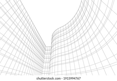 lineare Sicht auf abstrakte moderne 3D-Architektur, Vektorgrafik