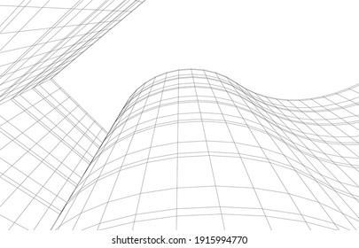 linear view of abstract modern 3d architecture vector illustration