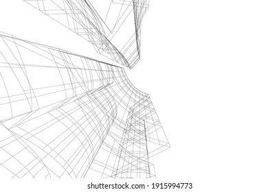 linear view of abstract modern 3d architecture vector illustration