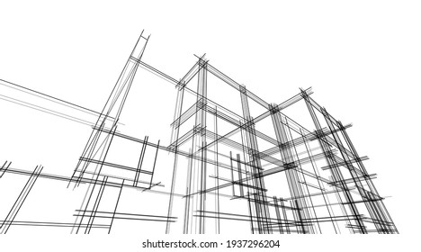 linear view of house architectural concept vector illustration