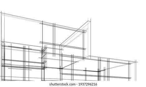 linear view of house architectural concept vector illustration