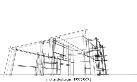 linear view of house architectural concept vector illustration