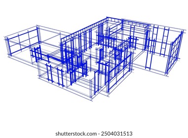 Vista lineal de la casa concepto arquitectónico Vector 3d ilustración