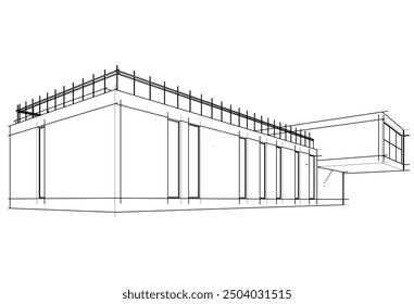 Lineare Ansicht des Hausarchitektur Konzept Vektor 3D-Illustration