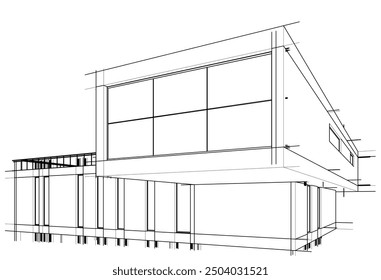 Linear view of house architectural concept vector 3d illustration